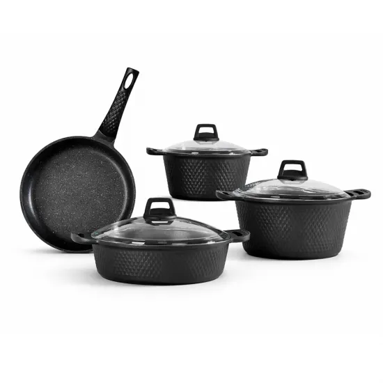 Gülsan Mina Kristal Granit Döküm Siyah 7 Parça Set