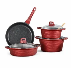 Gülsan Mina Kristal Granit Döküm Kırmızı 7 Parça Set