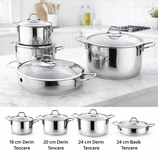 Gülsan Su 8 Parça Çelik Tencere Seti